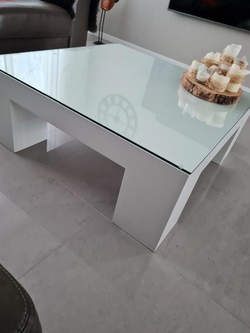Unieke salontafel met extra glasplaat 1x1m, Huis en Inrichting, Tafels | Salontafels, Zo goed als nieuw, Minder dan 50 cm, 50 tot 100 cm