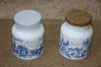 2 Witte potjes met deksel - Delftsblauwe opdruk, Ophalen of Verzenden, Gebruikt