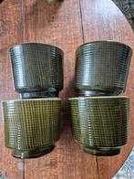 4 olijfgroene vintage bloempotten 22,5cm doorsnee 19cm hoog, Ophalen, Rond, Binnen, Zo goed als nieuw