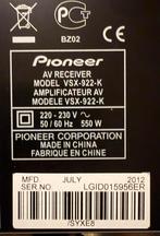 Pinoneer av receiver VSX 922 K, Ophalen of Verzenden, Pioneer, 120 watt of meer, Gebruikt