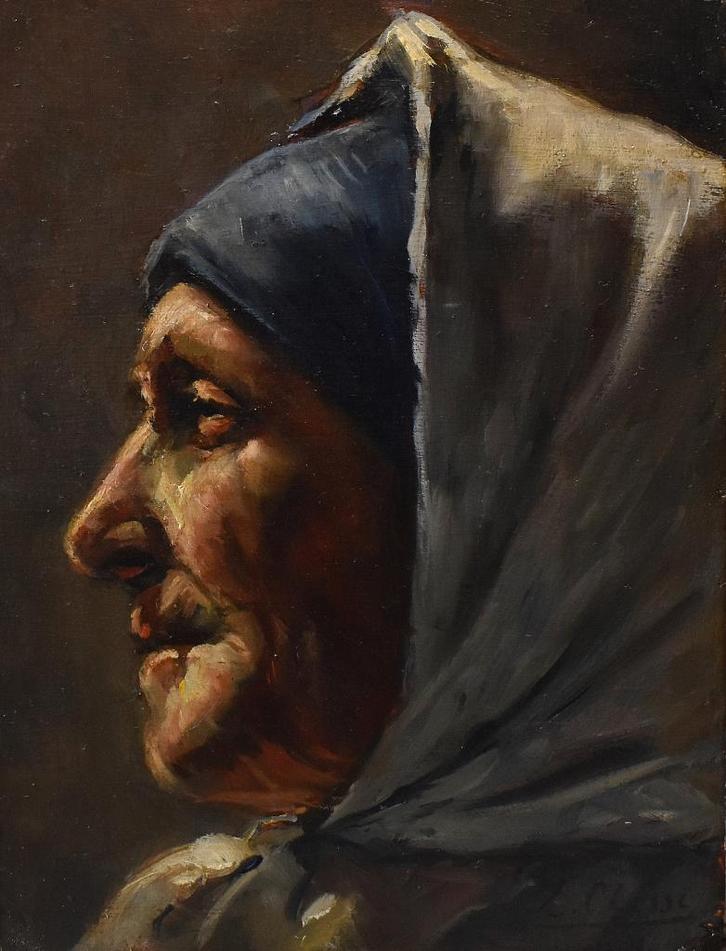 Schilderij  L.Clesse  portret van een oude vrouw., Antiek en Kunst, Kunst | Schilderijen | Klassiek, Verzenden