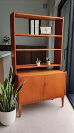 Scandinavisch Design midcentury highboard, Ophalen, Met deur(en), Teakhout, 50 tot 100 cm