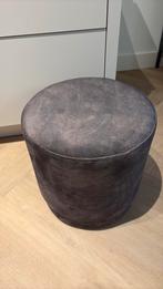 Grijze bruine velours poef, als nieuw, Ophalen of Verzenden, Zo goed als nieuw, Rond, Minder dan 50 cm