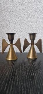 Set vintage messing engel kandelaars, Gebruikt, Overige kleuren, Brons of Koper, Ophalen of Verzenden