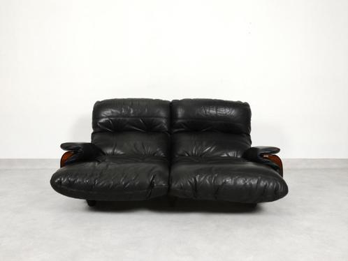 Ligne Roset Marsala 2 zit sofa - zwart leder, Huis en Inrichting, Fauteuils, Gebruikt, Kunststof, Leer, 125 cm of meer, 75 tot 100 cm