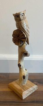 Handgemaakte houten uil op parasiet hout - Klein 25cm hoog, Ophalen of Verzenden