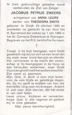 Zweers Jacobus 1906 Ewijk 1966 Nijmegen, Ophalen of Verzenden, Bidprentje