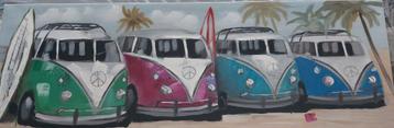volkswagen bus op canvas met reliëf schilderij beschikbaar voor biedingen