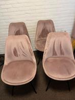 Set van 4 roze velvet eetkamerstoelen, Ophalen, Gebruikt, Overige kleuren, Metaal