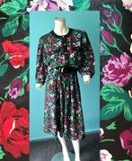 Vintage jaren 70 jurk zwart/gebloemd maat 42, Overige kleuren, Verzenden, Maat 42/44 (L), Vintage