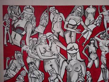 Figuratief-dames rood,zwart,wit schilderij 100/120 doek 