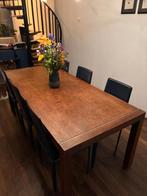 Eettafel + 6 leren eetstoelen, Huis en Inrichting, Tafels | Eettafels, Ophalen, Gebruikt, Vijf personen of meer, 200 cm of meer