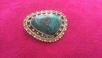 Antiek zilveren broche/hanger met malachiet steen, Sieraden, Tassen en Uiterlijk, Antieke sieraden, Ophalen of Verzenden, Zilver
