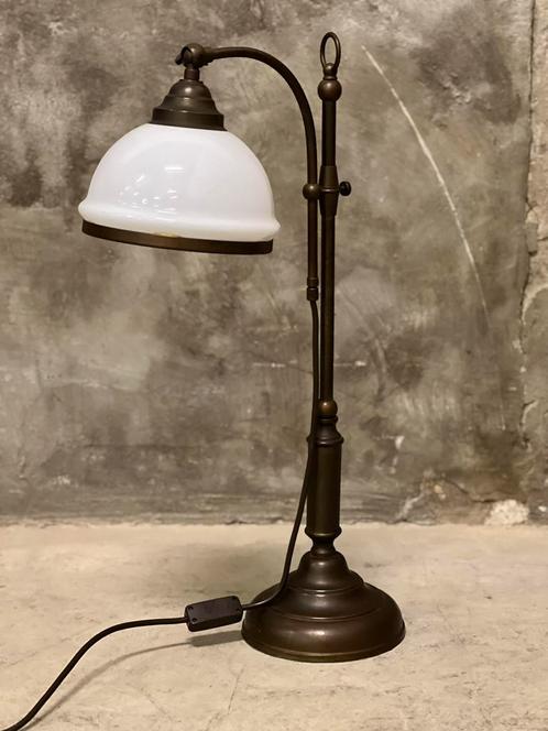 Gave vintage tafellamp, notarislamp, metaal, melkglas 70 cm!, Huis en Inrichting, Lampen | Tafellampen, Gebruikt, Minder dan 50 cm