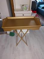 Gouden Vintage butlertray met ijzeren onderstel, Huis en Inrichting, Ophalen, Zo goed als nieuw, Rond, Hout