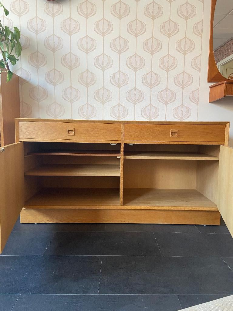 Vintage Deense eiken wandkast/dressoir van Brouer Møbler, Ophalen, Gebruikt, 100 tot 150 cm, Eikenhout