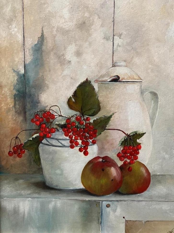 G van Osch, stilleven met fruit en aardewerk, Antiek en Kunst, Kunst | Schilderijen | Klassiek, Ophalen