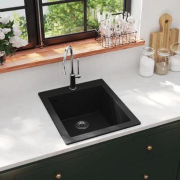 Spoelbak opbouw enkele bak graniet zwart -nieuw in doos-