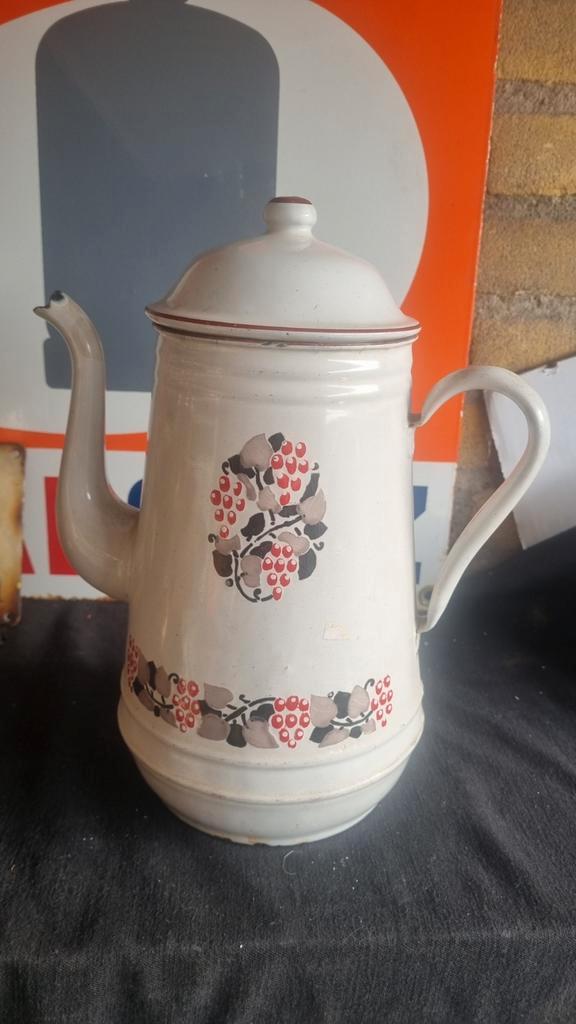 Vintage Emaille Koffiekan met Bloemen, Antiek en Kunst, Antiek | Emaille, Ophalen of Verzenden