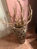 2 originele pot en vaas vazen met teak takken, Huis en Inrichting, Woonaccessoires | Vazen, Ophalen, Overige materialen, Overige kleuren
