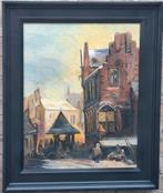 A. Vroege, Winters stadsgezicht.  Olie/doek.  53/63 cm., Antiek en Kunst, Ophalen