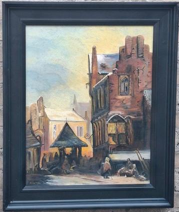 A. Vroege, Winters stadsgezicht.  Olie/doek.  53/63 cm. beschikbaar voor biedingen