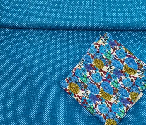 Stenzo tricot katoen bloemen + stip combinatie, Hobby en Vrije tijd, Stoffen en Lappen, Nieuw, Katoen, 120 cm of meer, 30 tot 200 cm
