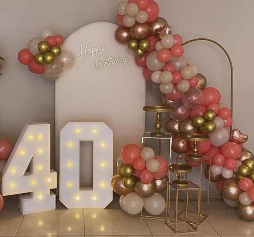 Ballondecoratie - partystyling  - lichtcijfers - backdrop, Hobby en Vrije tijd, Feestartikelen | Verhuur, Nieuw, Overige, Ophalen of Verzenden