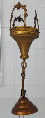 Koperen Jugendstil hanglamp kooi met dito plafondkapje., Antiek en Kunst, Curiosa en Brocante, Ophalen of Verzenden