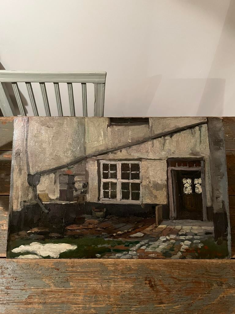 PRACHTIG SCHILDERIJ EMILE BASQUIN OLIE OP HOUT, Antiek en Kunst, Ophalen of Verzenden