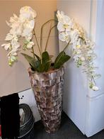 Grote schelpenvaas met witte kunstorchideeën nep orchideeën, Huis en Inrichting, Woonaccessoires | Vazen, Ophalen of Verzenden