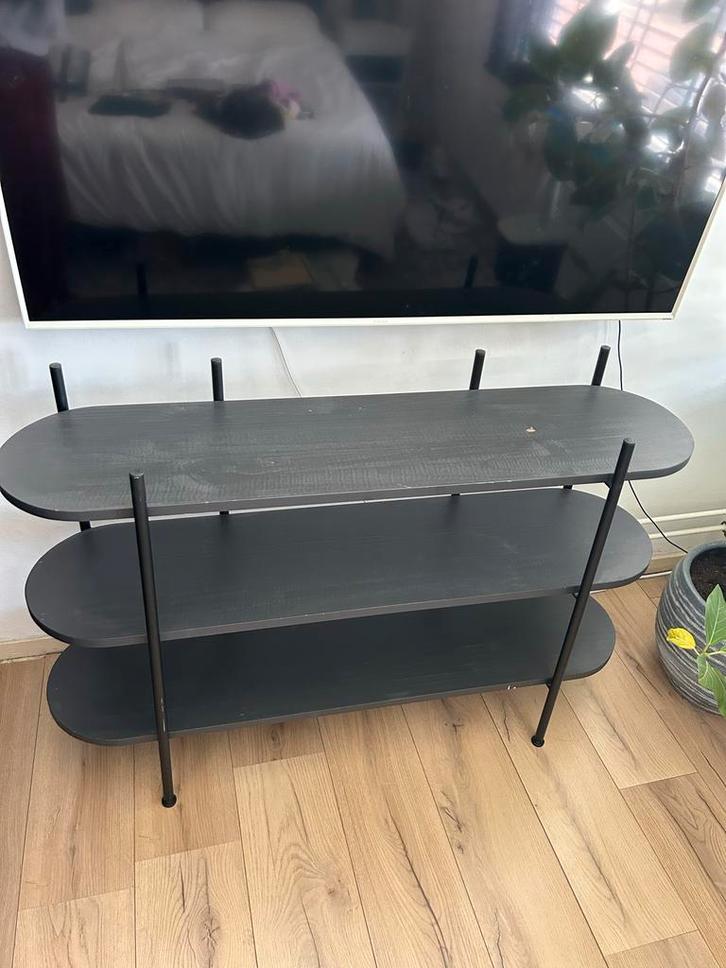 Zwart TV Meubel met 3 Planken, Huis en Inrichting, Kasten | Televisiemeubels, Gebruikt, Minder dan 100 cm, 100 tot 150 cm, 25 tot 50 cm