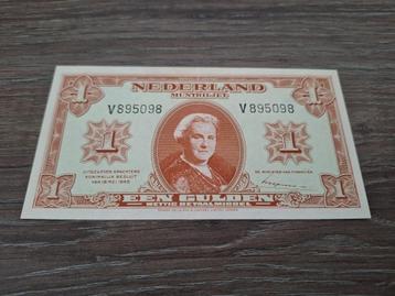 Vrijwel UNC biljet 1 gulden 1945, 1-lettervariant, V-serie beschikbaar voor biedingen