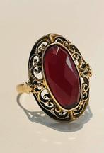 14K Gouden ring met facet geslepen Carneool. Maat 19 mm, Sieraden, Tassen en Uiterlijk, Ringen, 19 tot 20, Ophalen of Verzenden