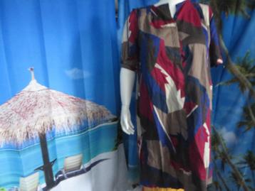 bruin blauw rood witte jurk one size o.t.o. 65 Ojaka Fashion