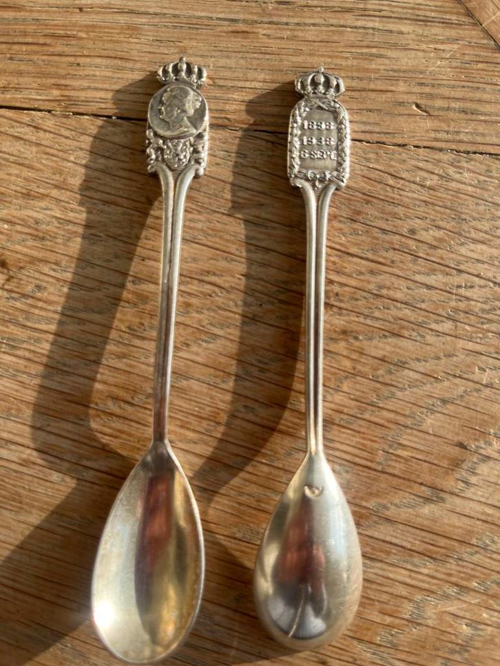Verzilverde theelepels met Wilhelmina, Antiek en Kunst, Antiek | Bestek, Ophalen of Verzenden