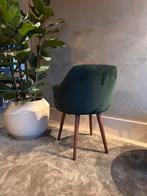 4 comfortabele eetkamerstoelen – pijnboompitgroen velours, Huis en Inrichting, Stoelen, Ophalen, Gebruikt, Overige kleuren, Vier