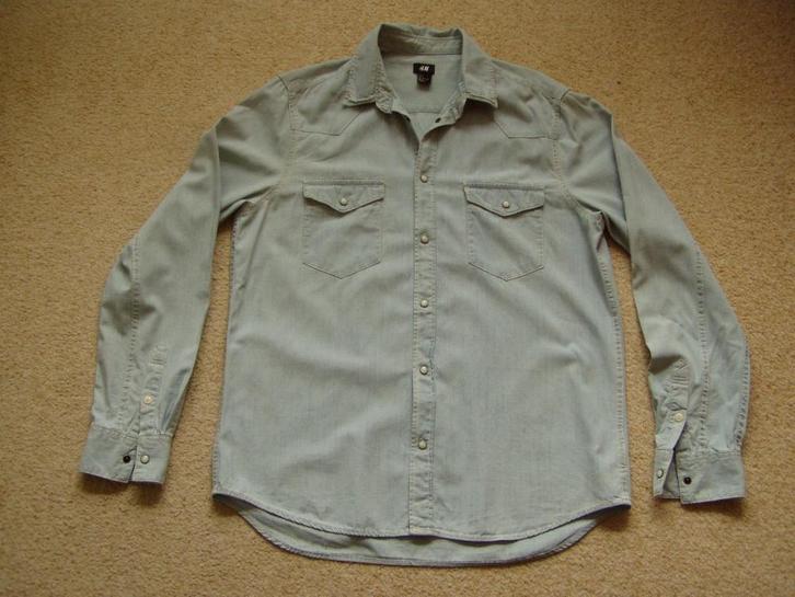 Blauw overhemd H&M, Kleding | Heren, Overhemden, Zo goed als nieuw, Halswijdte 41/42 (L), Blauw, Ophalen of Verzenden