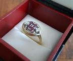 14 karaat gouden ring met robijn en diamanten 0.03ct, Verzenden, Zo goed als nieuw, 17 tot 18, Dame