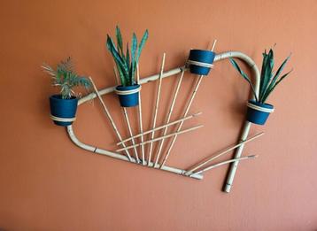Vintage 60s/70s Bamboe Planten Wanddecoratie beschikbaar voor biedingen
