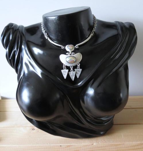 choker ketting zilverkleurig + kapittelsluiting+strass hart, Sieraden, Tassen en Uiterlijk, Kettingen, Nieuw, Overige materialen