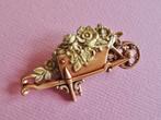 jwg Vintage 40s 50s emaille bloemen kruiwagen broche geel, Sieraden, Tassen en Uiterlijk, Antieke sieraden, Verzenden, Overige materialen