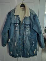 Spijkerjas met gaten en fleece, Blauw, Maat 42/44 (L), Ophalen of Verzenden, Gedragen