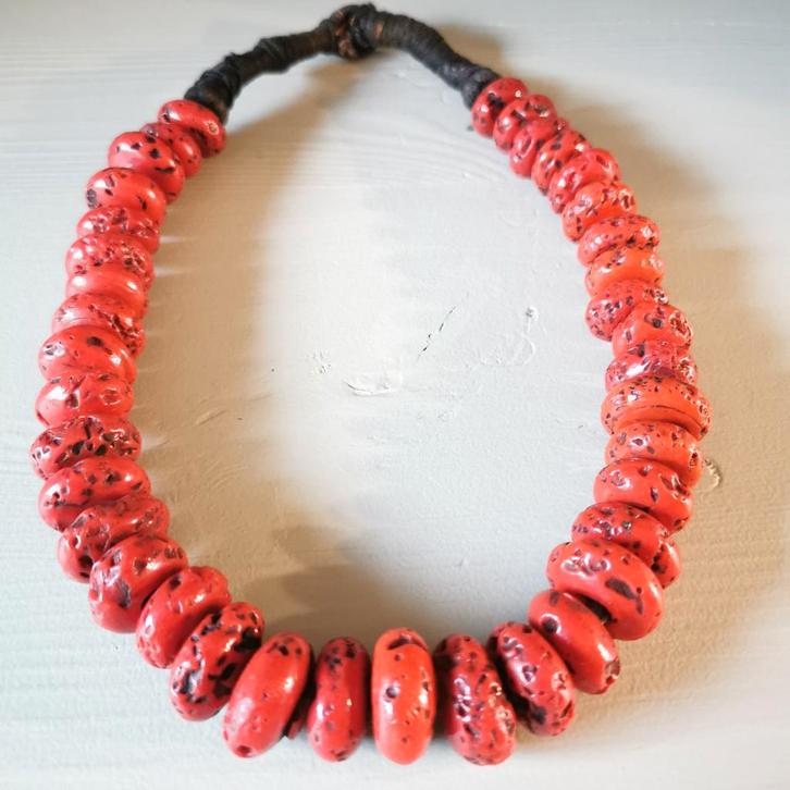 Antieke Tibetaanse Bloedkoraal Ketting koraal halsketting, Sieraden, Tassen en Uiterlijk, Kettingen, Gebruikt, Steen of Mineraal