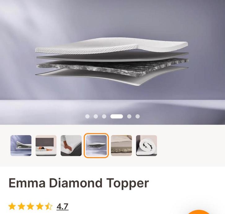 Emma Sleep Diamond Topper 90x200, Huis en Inrichting, Slaapkamer | Matrassen en Bedbodems, Nieuw, Matras, 90 cm, 200 cm, Eenpersoons