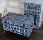 Indiaase dekenkist en spiegel, blauw-wit, Ophalen, Minder dan 50 cm, 50 tot 100 cm, Zo goed als nieuw