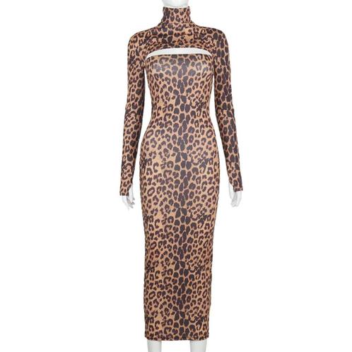 Dames luipaard jurk met lange mouw strakke panter jurkje, Kleding | Dames, Jurken, Nieuw, Onder de knie, Verzenden