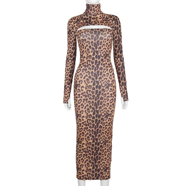 Dames luipaard jurk met lange mouw strakke panter jurkje, Kleding | Dames, Jurken, Nieuw, Onder de knie, Verzenden