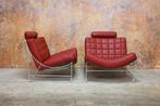 ZGANieuw fraaie rode leren Leolux Volare design fauteuil, Leolux, Design, 75 tot 100 cm, Ophalen of Verzenden