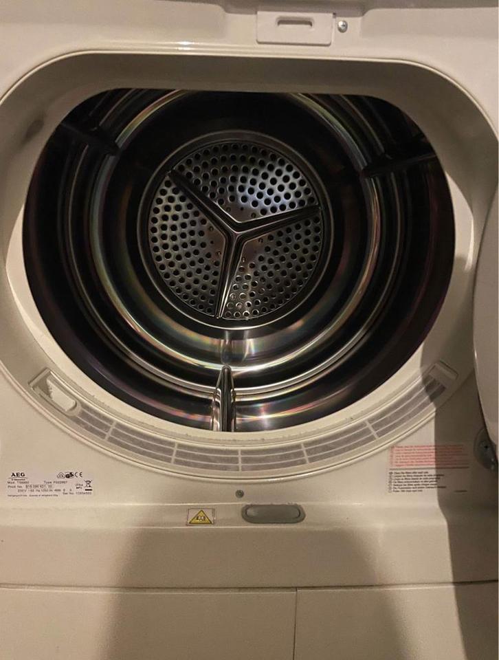 AEG Condensdroger T59860, Witgoed en Apparatuur, Wasdrogers, Gebruikt, Condens, Voorlader, 6 tot 8 kg, Minder dan 85 cm, Ophalen
